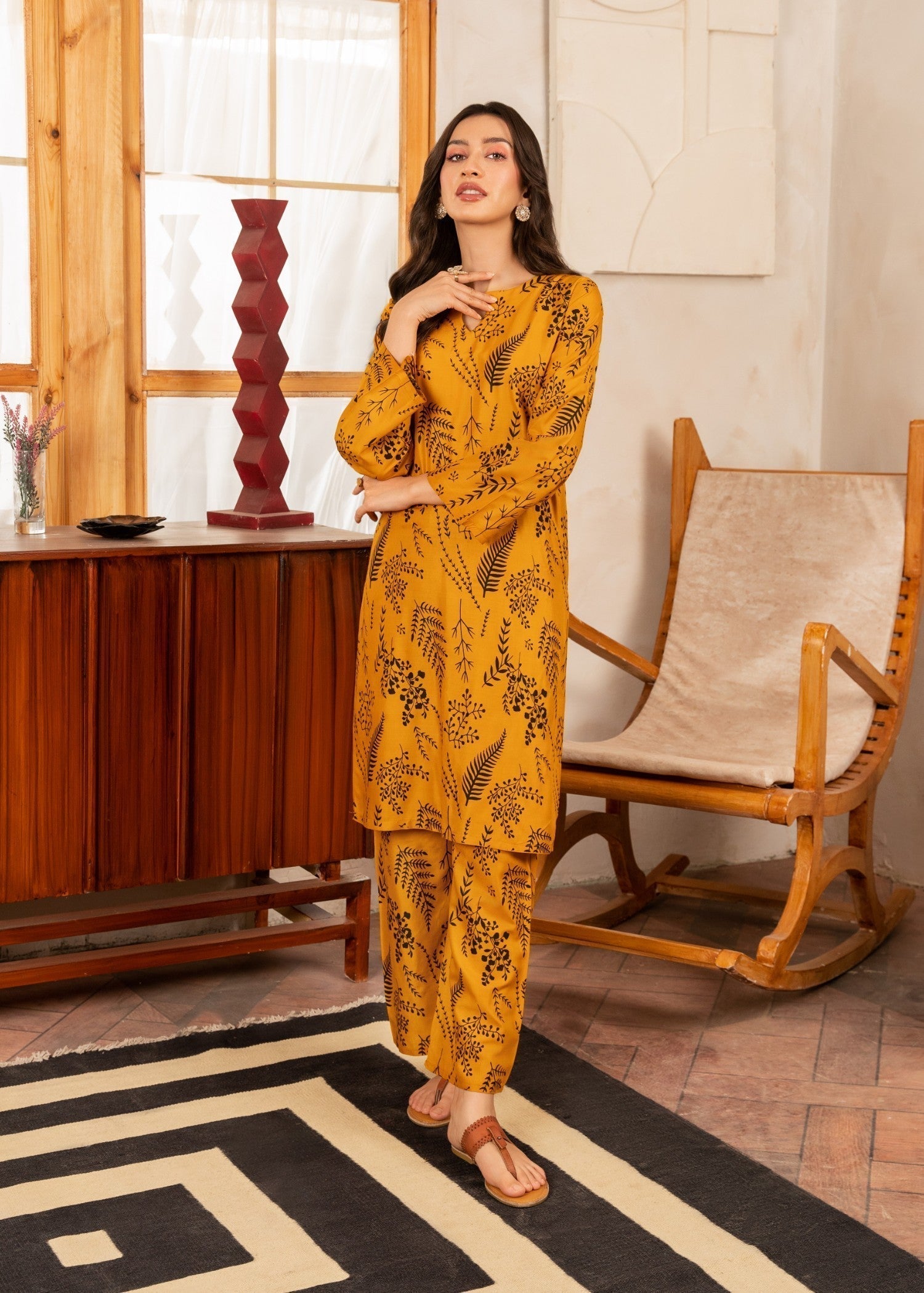 Chaudhary Arts Leave printed mustard Women 2pcs
