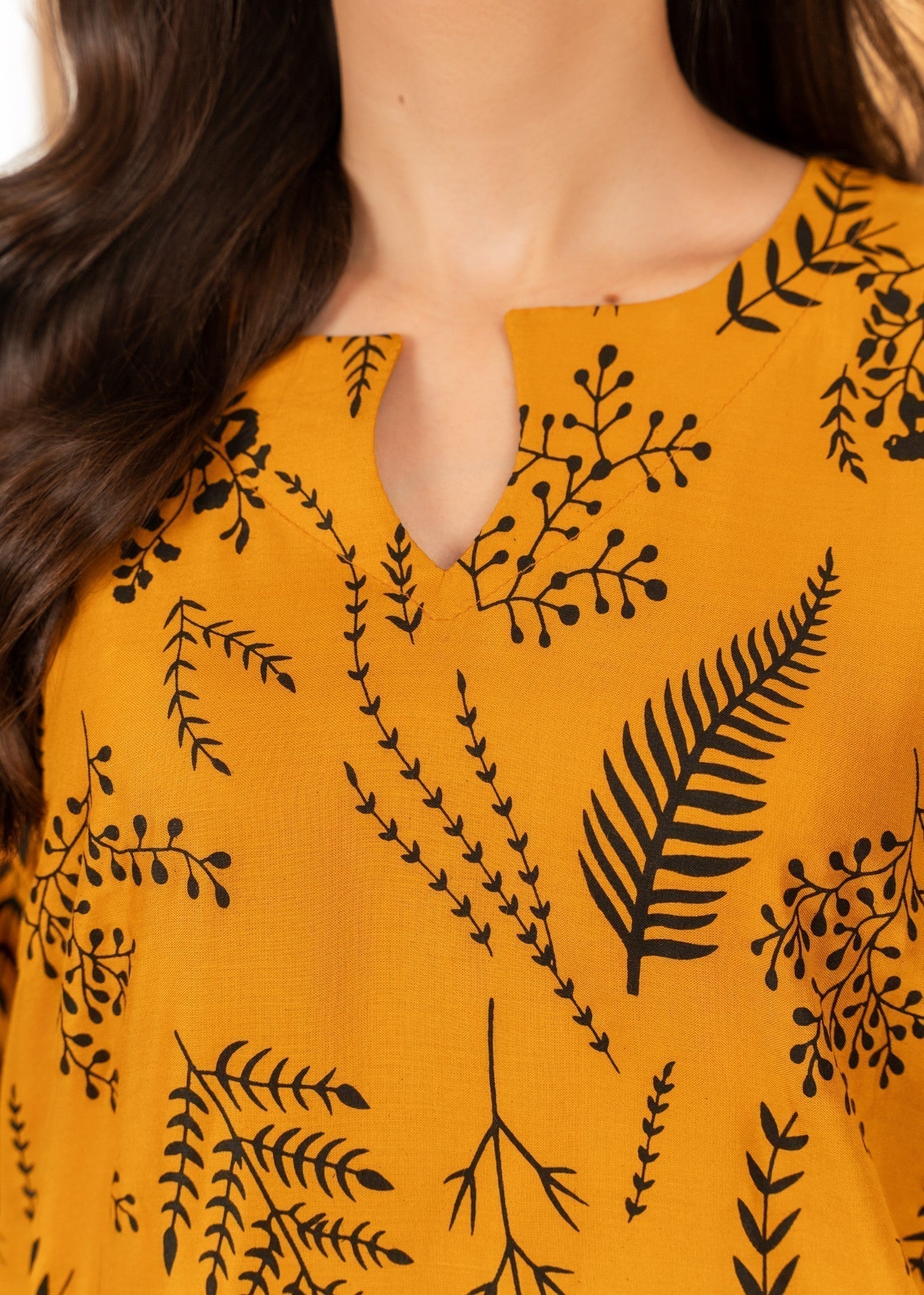 Chaudhary Arts Leave printed mustard Women 2pcs