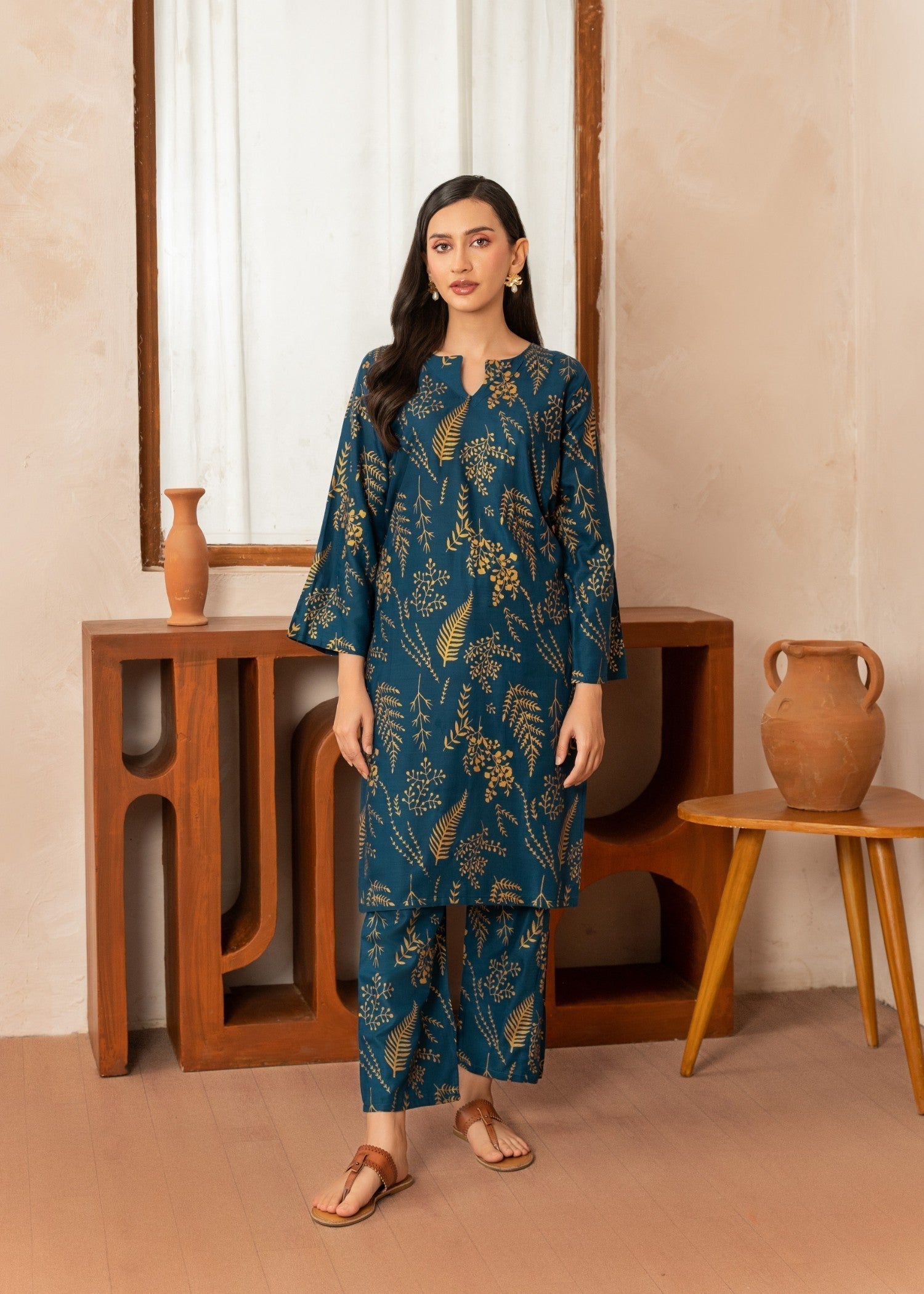 Chaudhary Arts leave Printed (teal) Women 2pcs