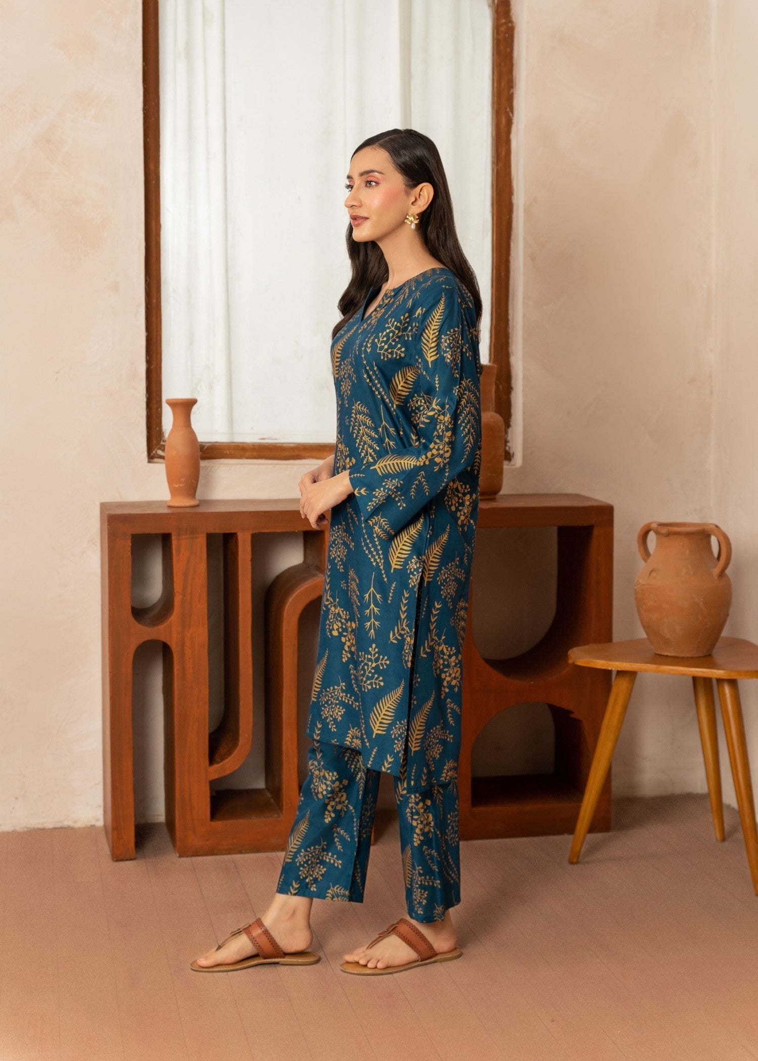Chaudhary Arts leave Printed (teal) Women 2pcs