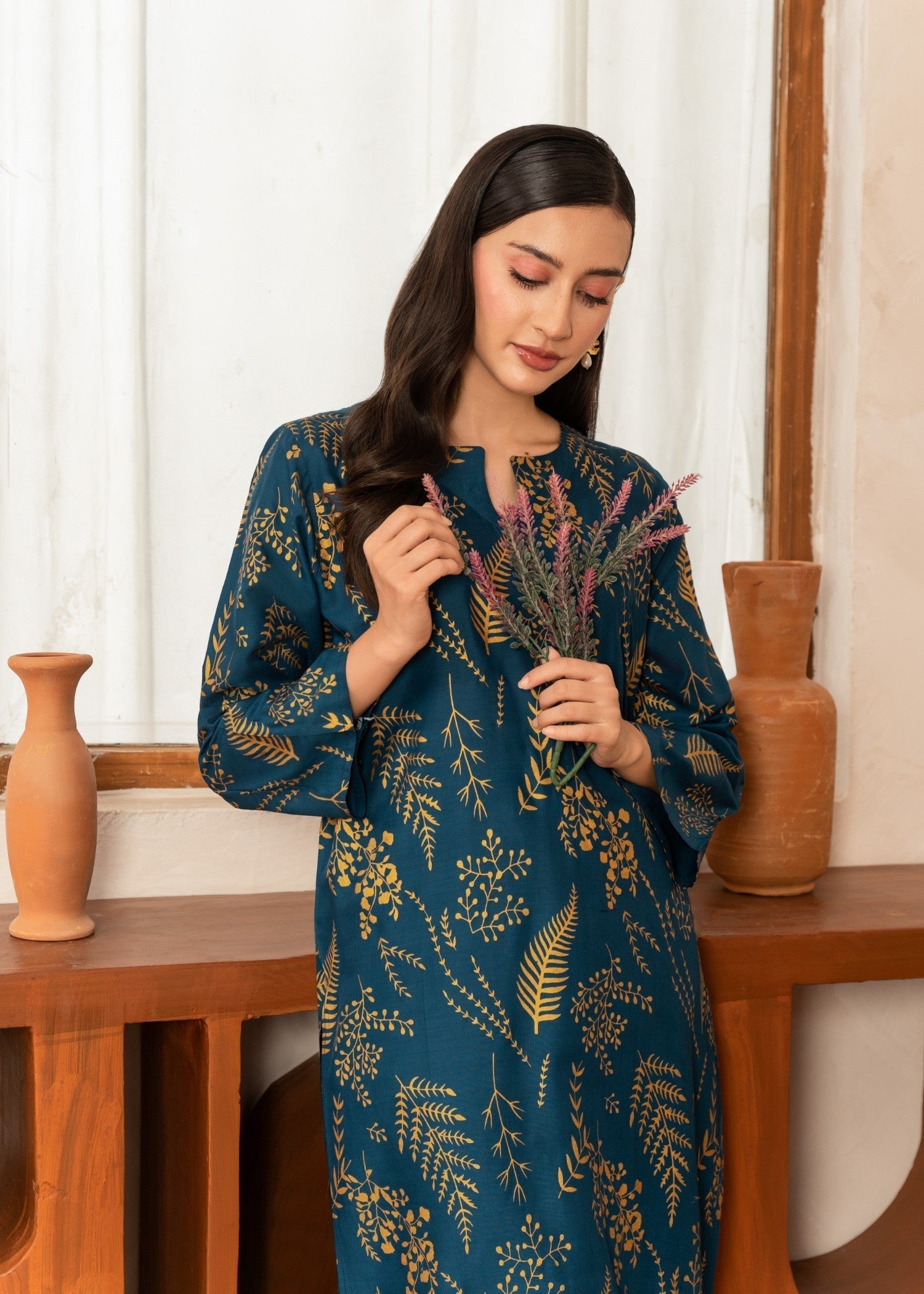 Chaudhary Arts leave Printed (teal) Women 2pcs