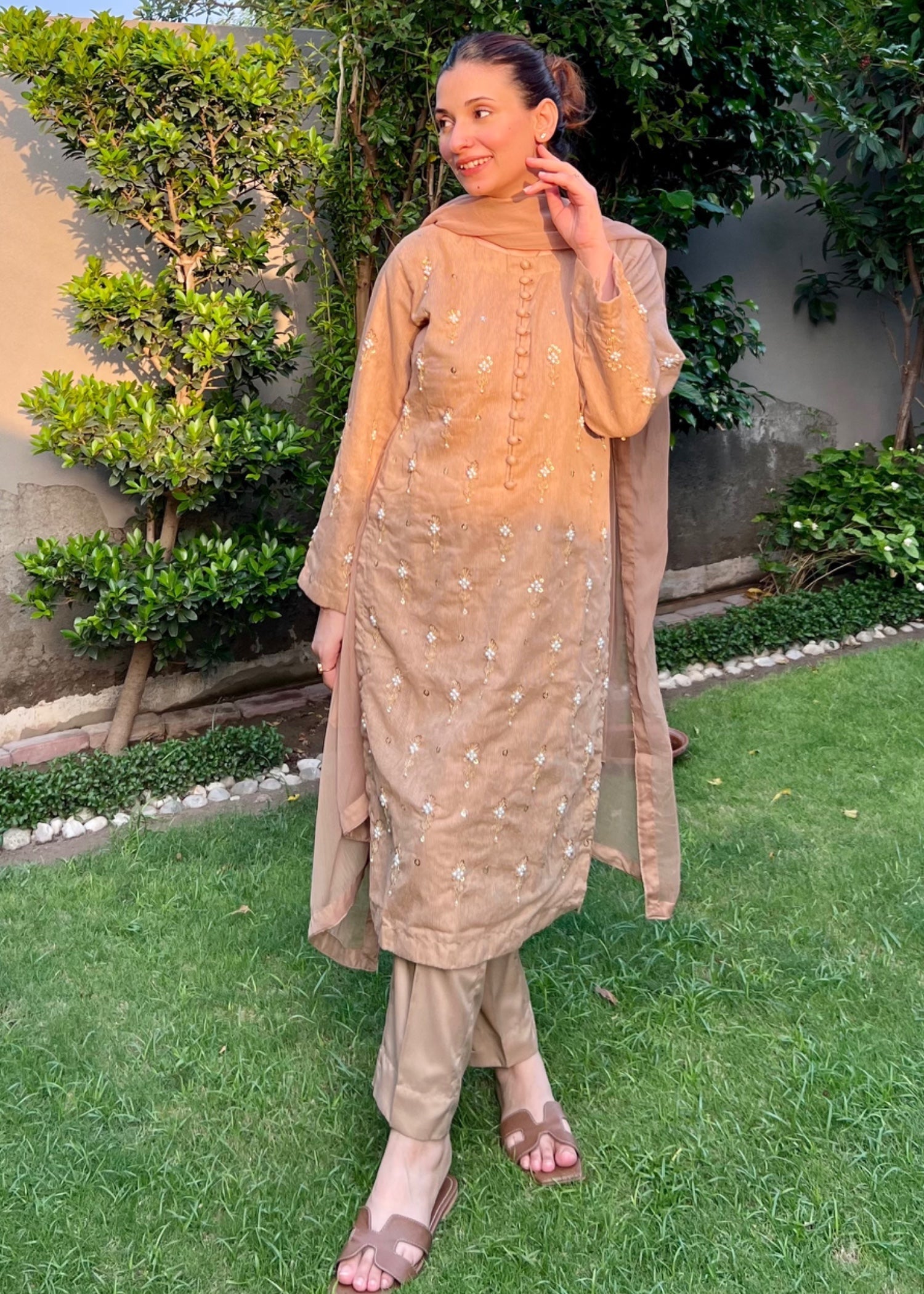 Ayesha B CAMEL BROWN FALAK HANDWORK Women 3pcs