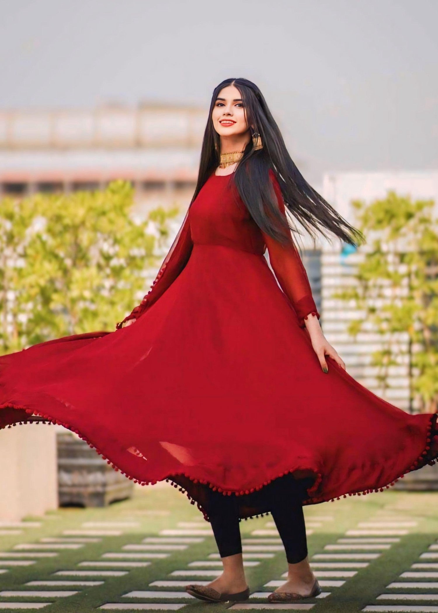 Anabiya Riwaaj Anarkali maroon Women 2pcs