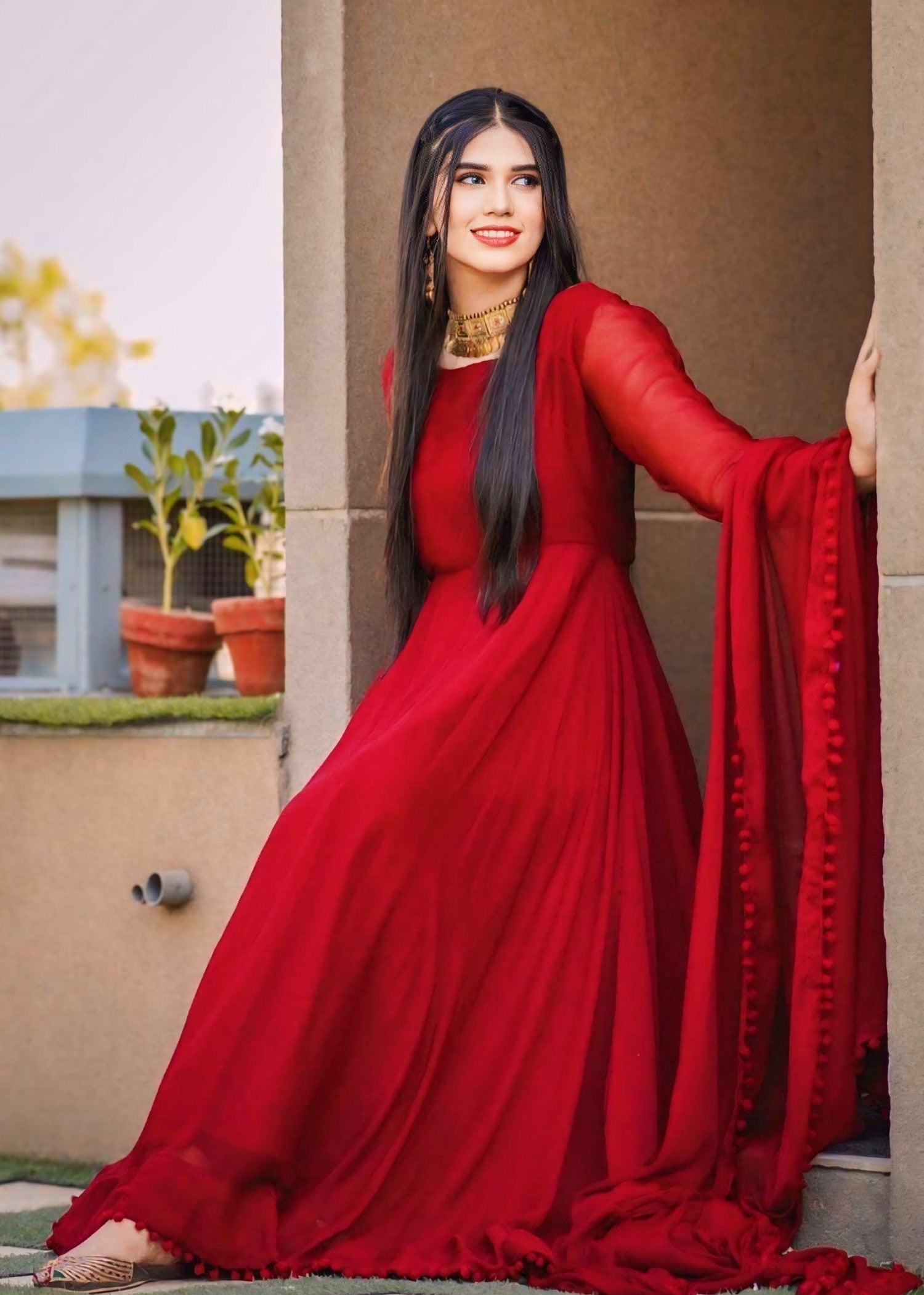 Anabiya Riwaaj Anarkali maroon Women 2pcs