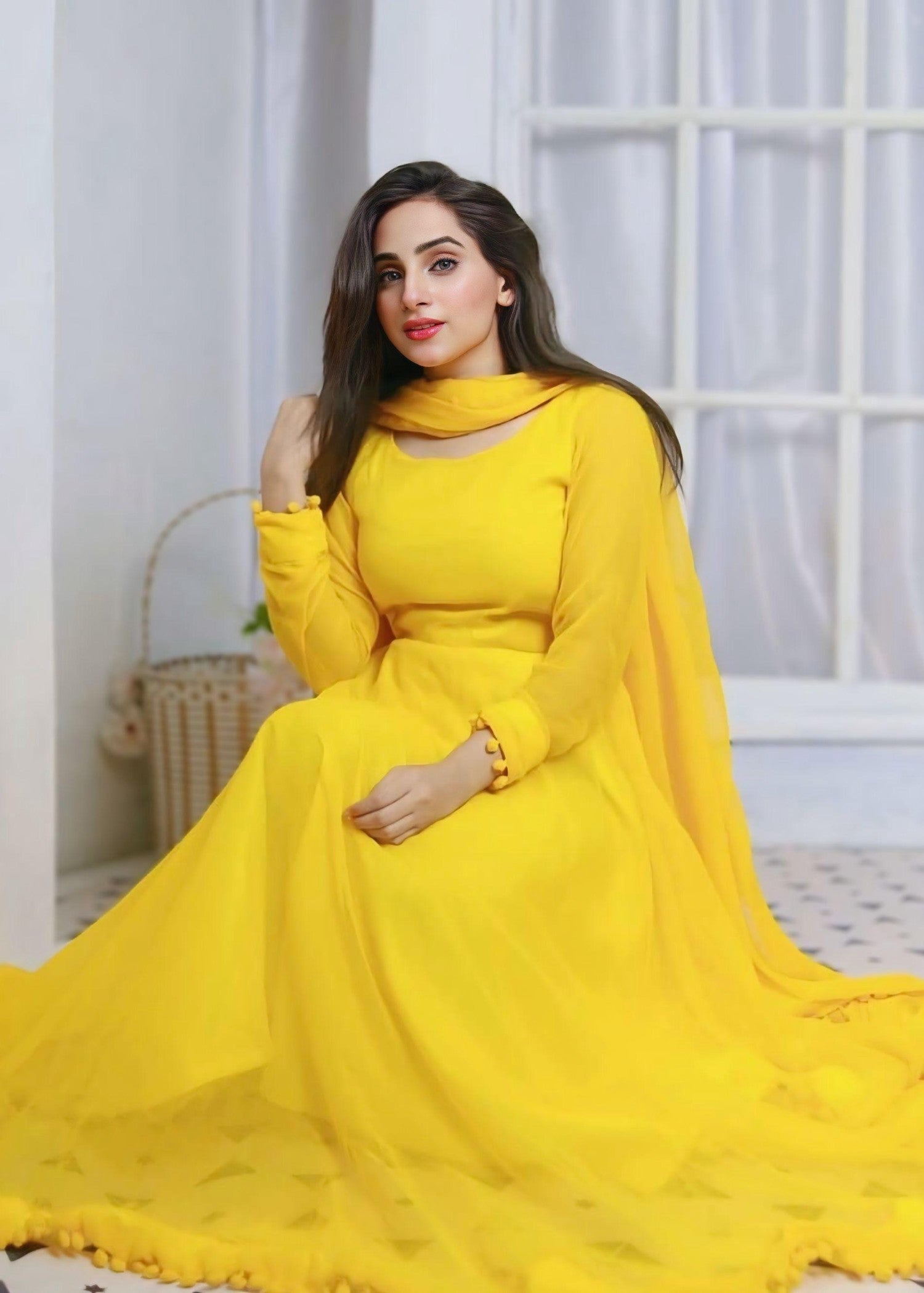 Anabiya Riwaaj anarkali yellow Women 2pcs