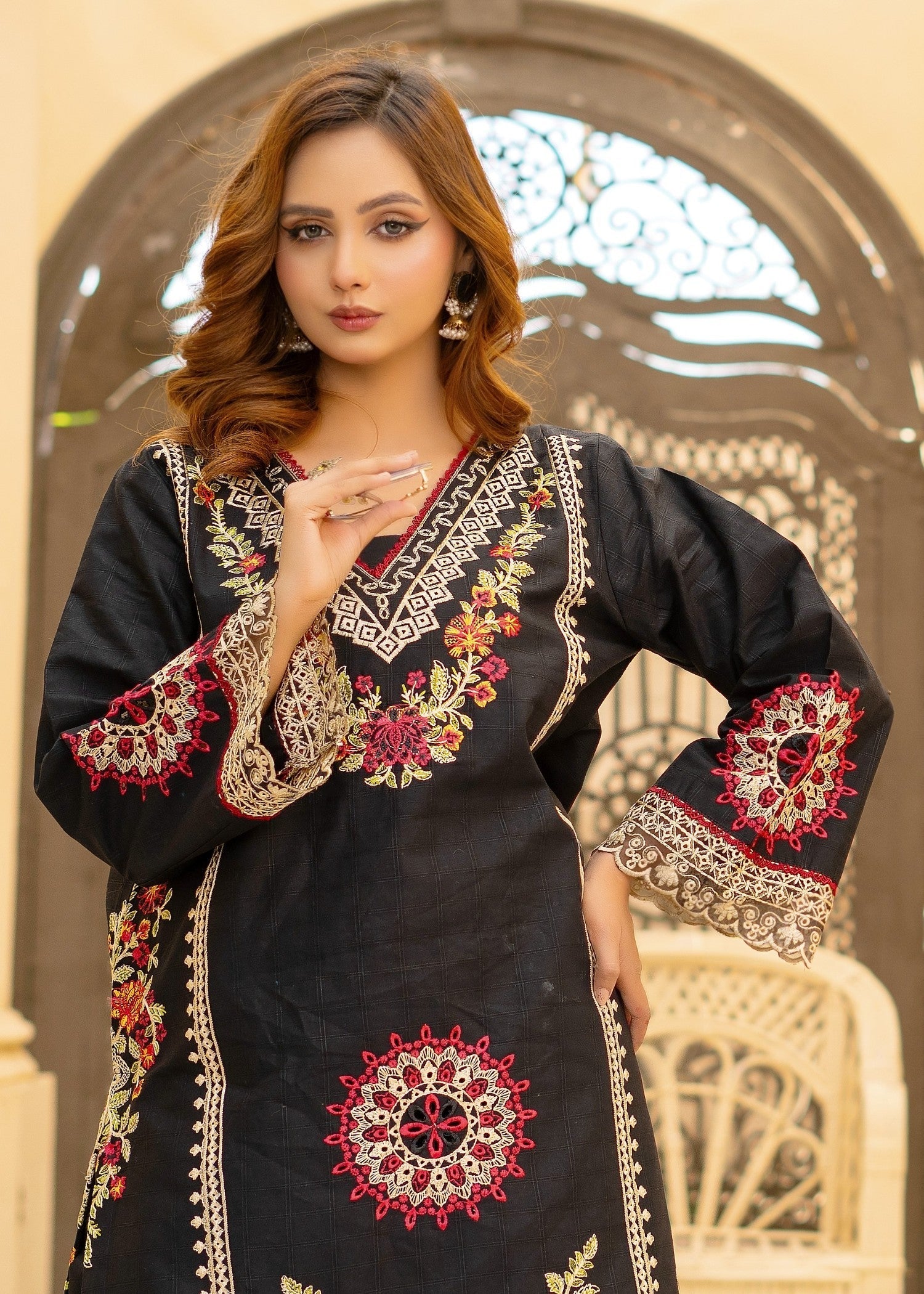 Araish Black Chikankari Cutwork Cambric '24 [Ara169] Women 2pcs