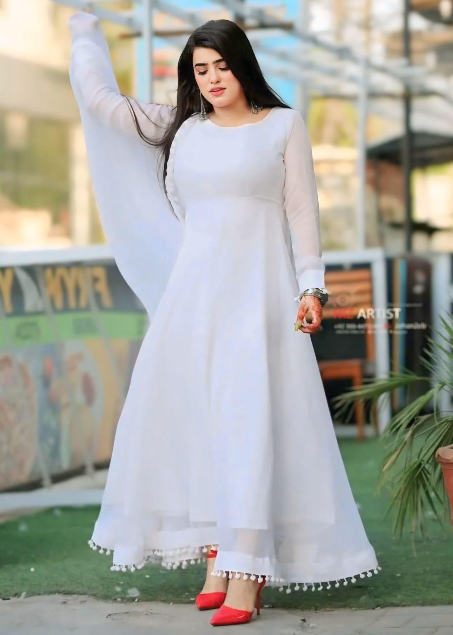 Anabiya Rivaj anarkali white Women 2pcs
