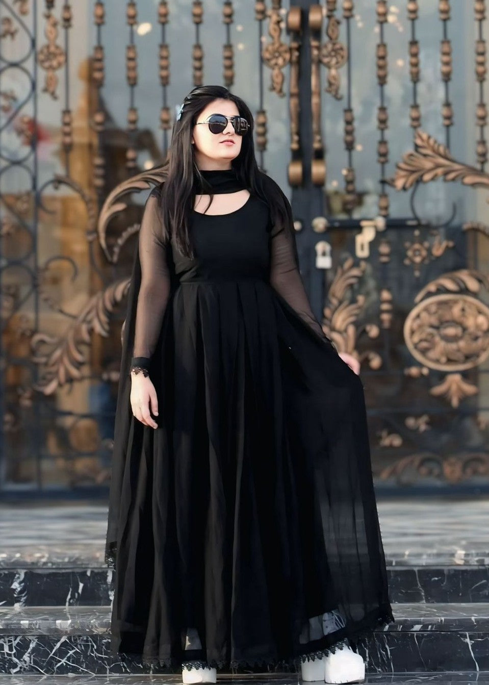 Anabiya Riwaaj anarkali black Women 2pcs