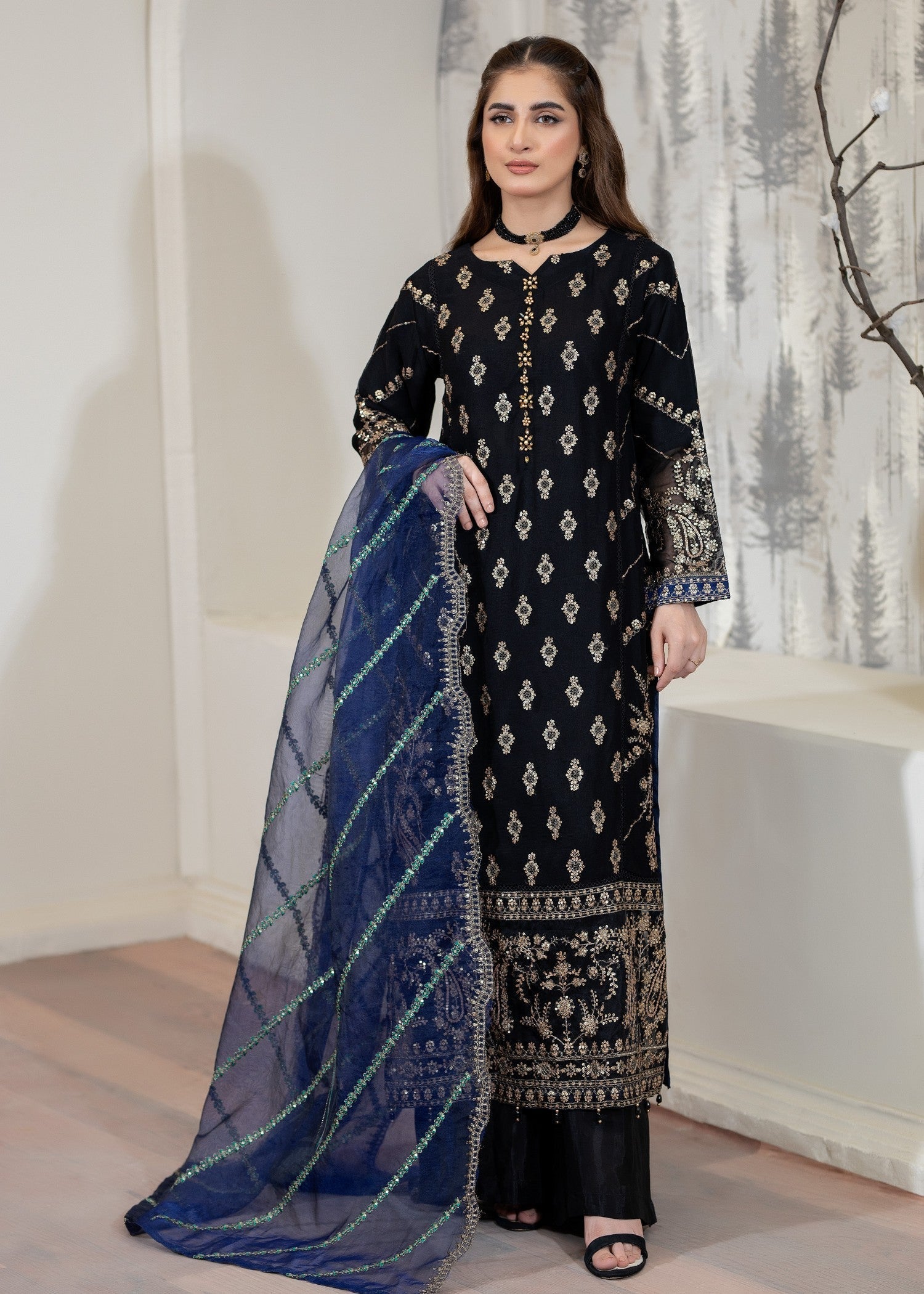 Pehnawa By Bin Akram’s Oceanic Aura BLK CHIFFON Women 3pcs