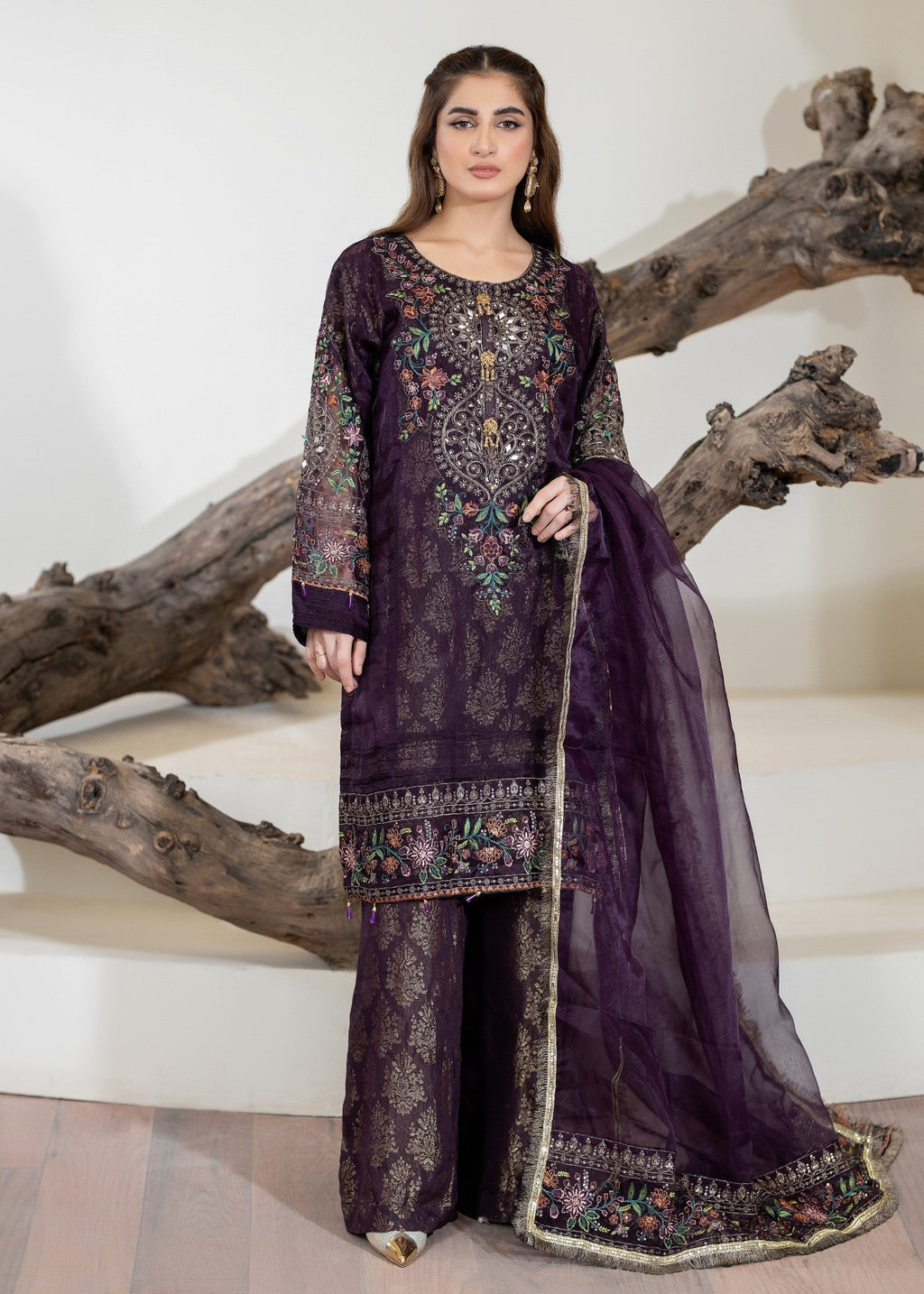 Pehnawa By Bin Akram’s Plum Aura Organza Women 3pcs