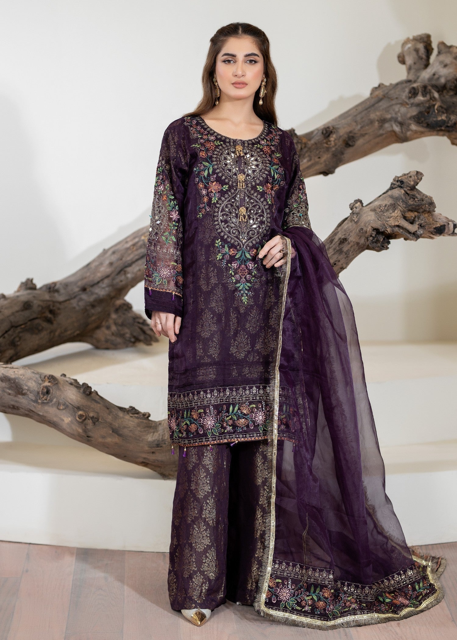 Pehnawa By Bin Akram’s Plum Aura Organza Women 3pcs