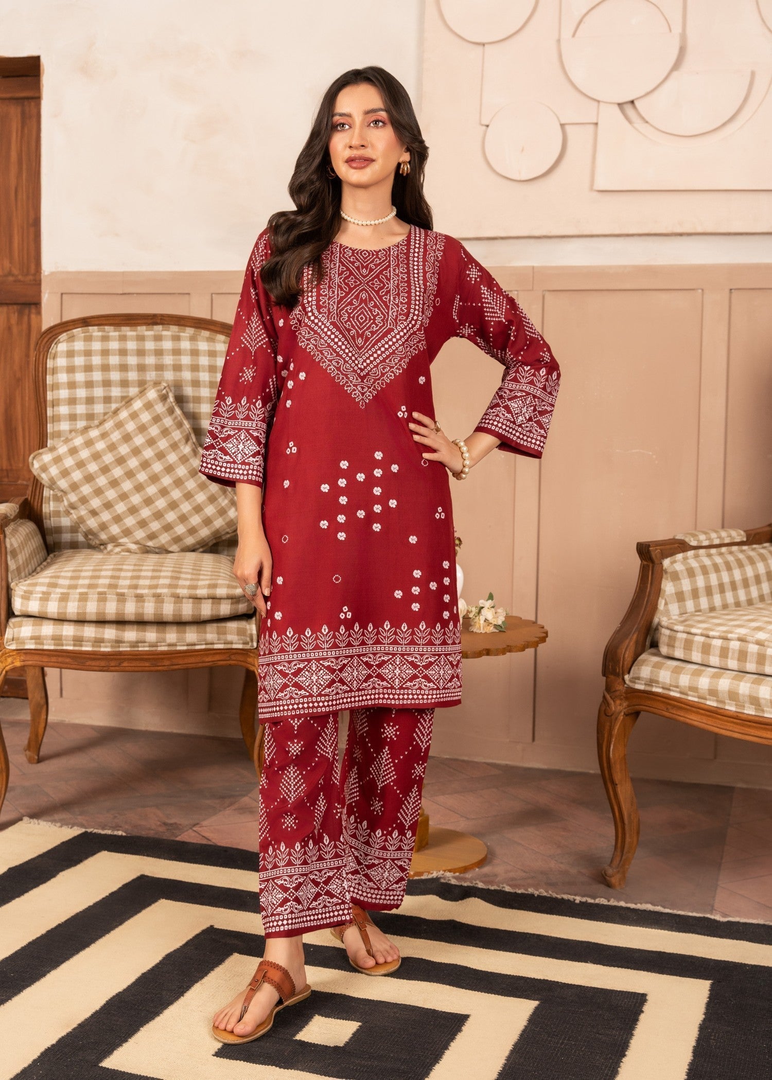 Chaudhary Arts N Chunri Printed maroon Women 2pcs