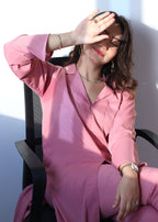 Zauk Flamingo Pink Two Piece Dress Women 2pcs