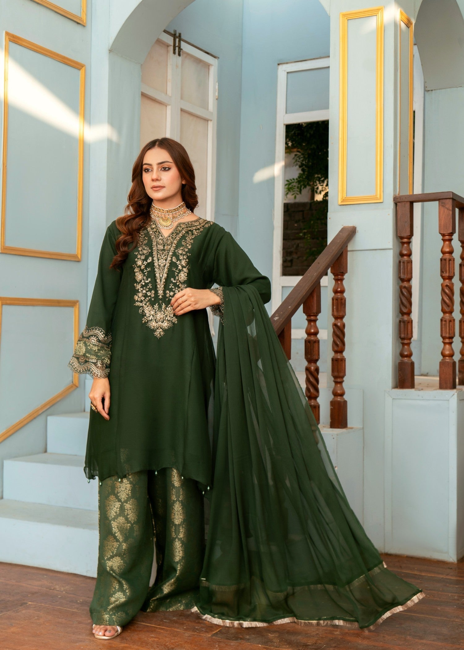 Pehnawa Fashion CHIC SHORT EMBROIDERED FROCK Women 3pcs