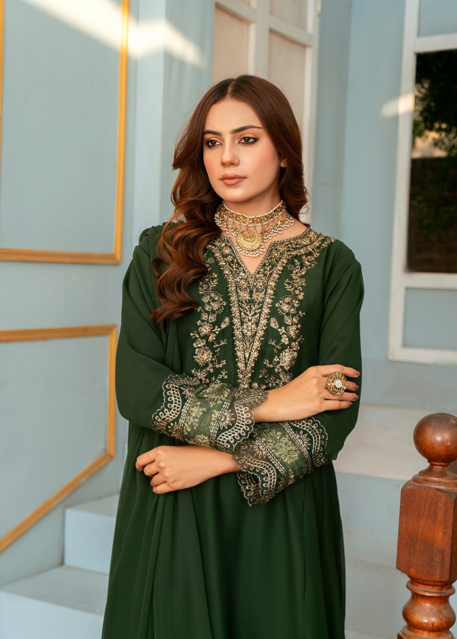 Pehnawa Fashion CHIC SHORT EMBROIDERED FROCK Women 3pcs