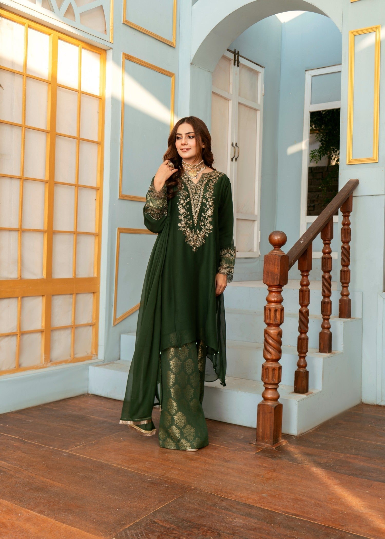 Pehnawa Fashion CHIC SHORT EMBROIDERED FROCK Women 3pcs
