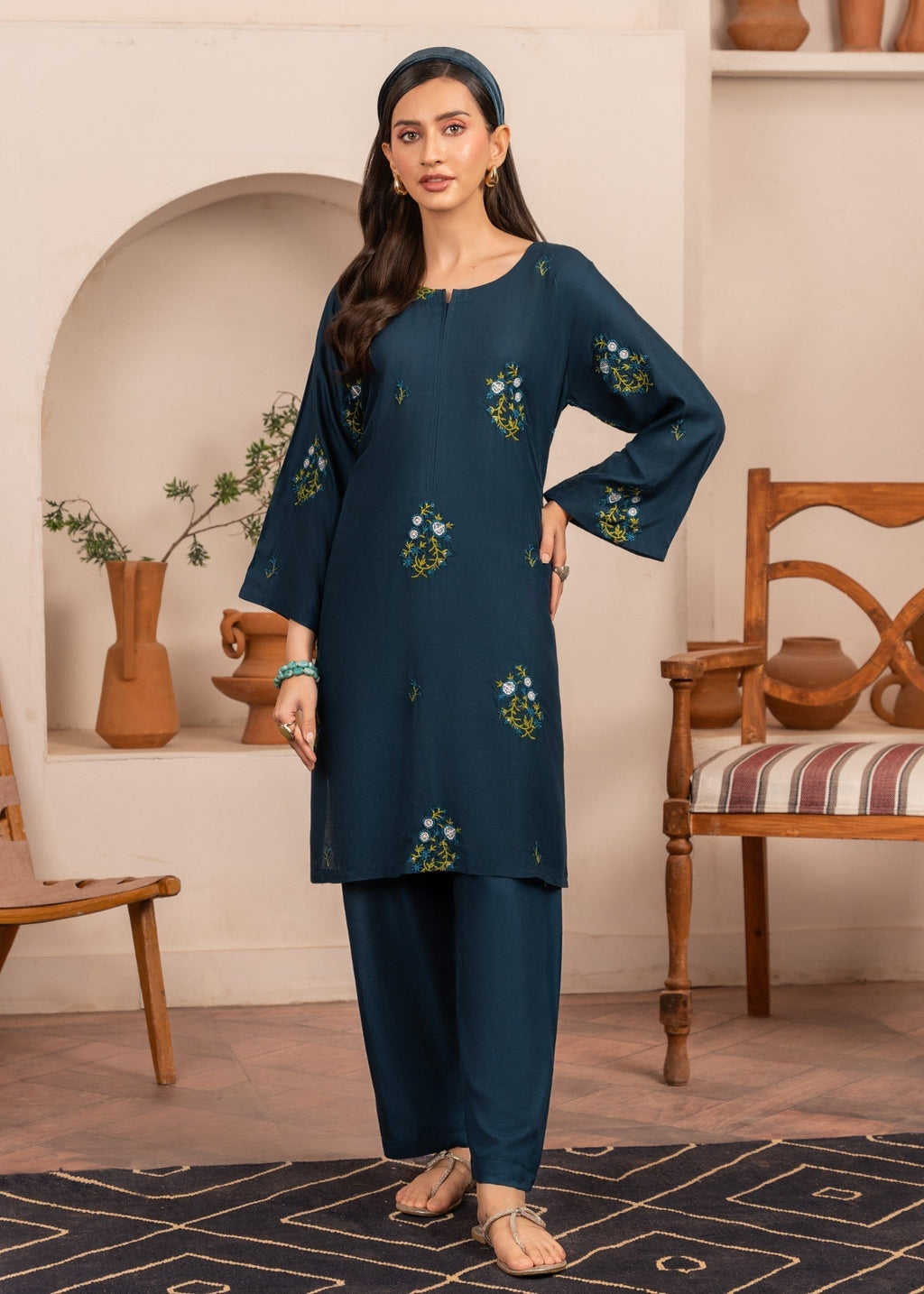 Chaudhary Arts Tulip Embroidered (teal) Women 2pcs