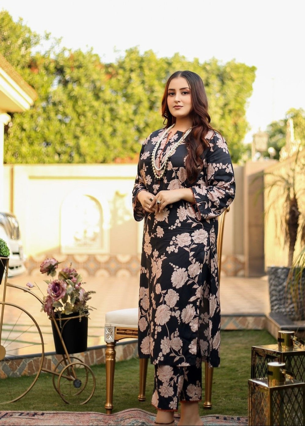 Muscat by Adeela Floral Black Women 2pcs