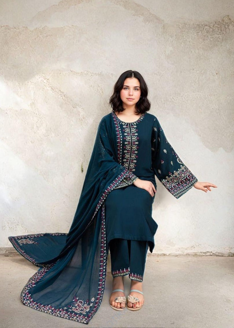 Chaudhary Arts Adab teal Women 3pcs