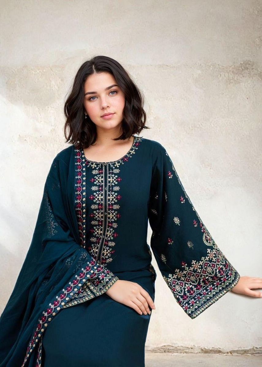 Chaudhary Arts Adab teal Women 3pcs