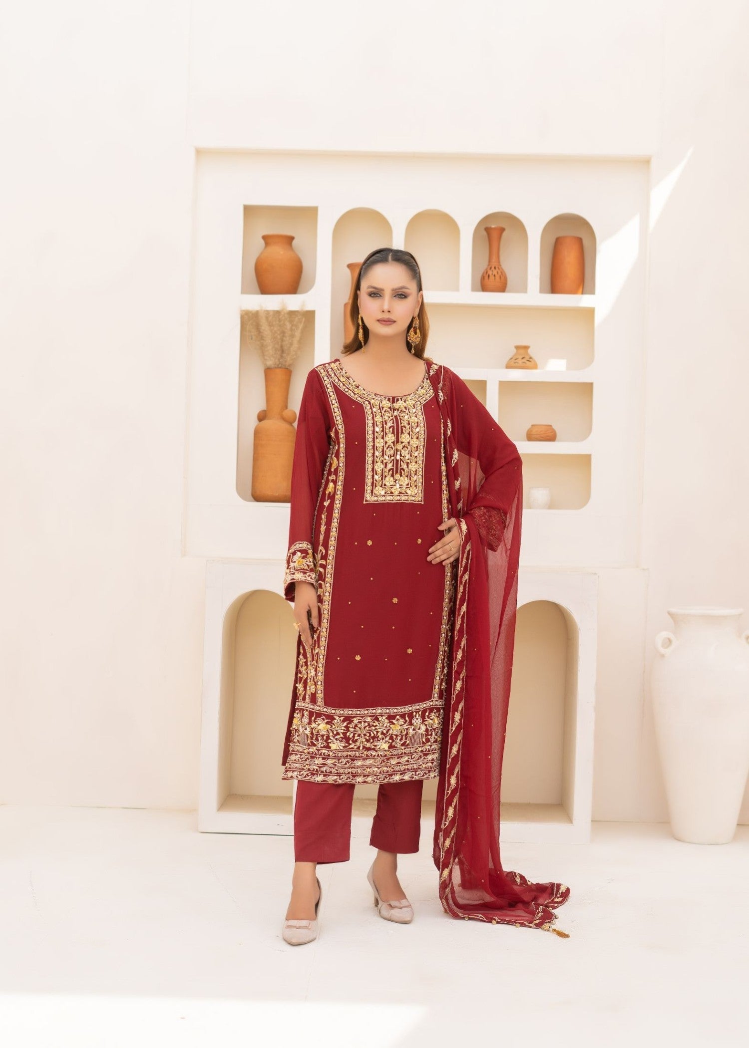 Alsiyab Haya Maroon Women 3pcs