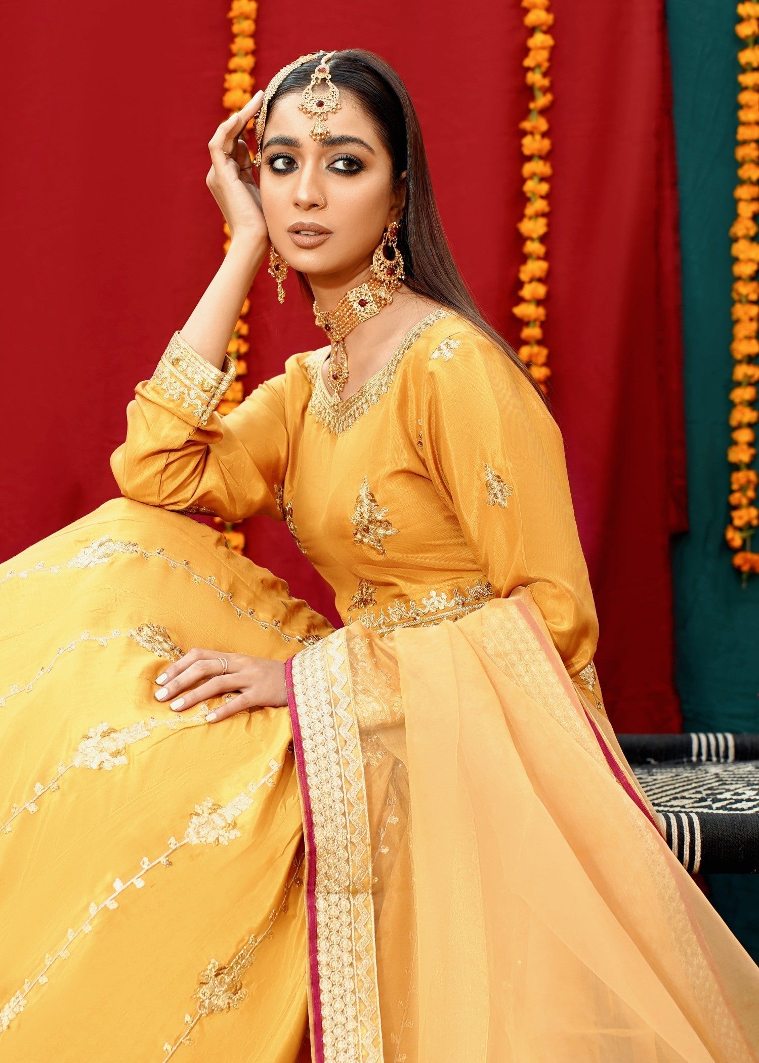 Akhrot Clothing Mustard Lehnga Choli Women 3pcs