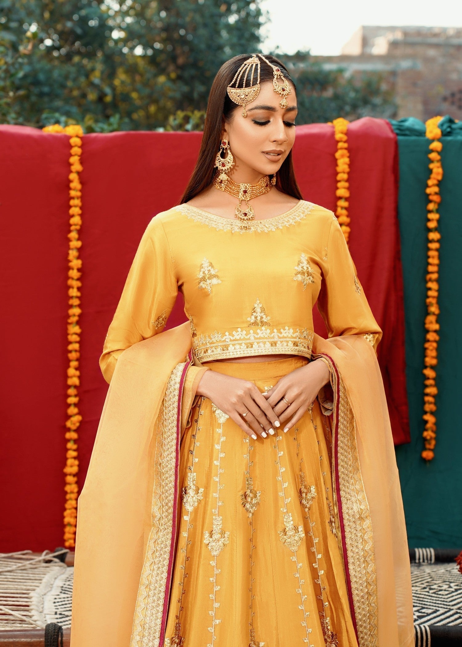 Akhrot Clothing Mustard Lehnga Choli Women 3pcs
