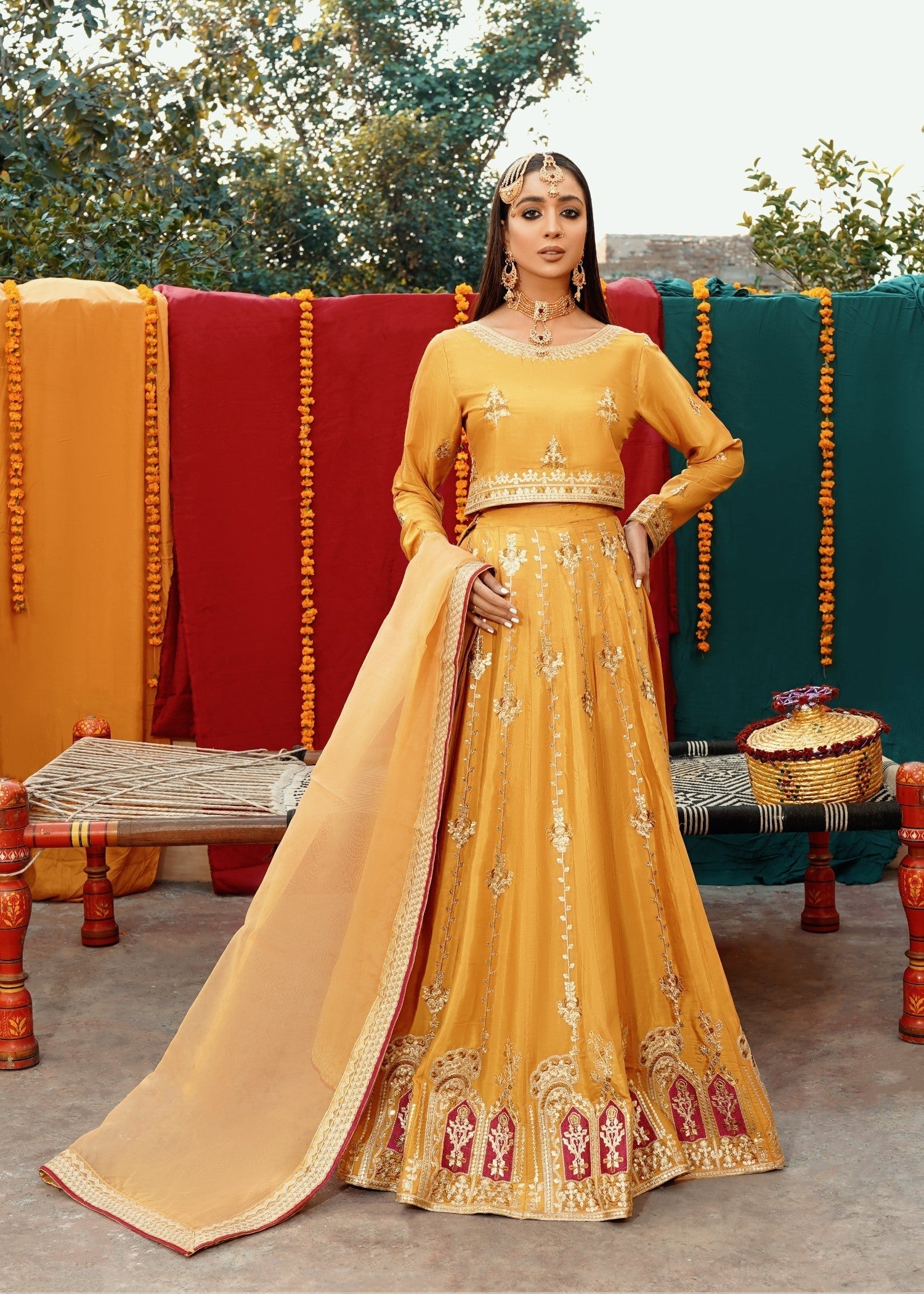 Akhrot Clothing Mustard Lehnga Choli Women 3pcs