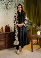 Alyssa ALL013 B BLACK RAW SILK PISHWAS SET Women 3pcs