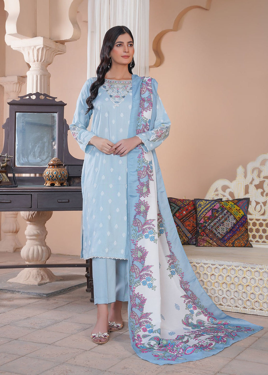 Madame Embroidered Linen Suit 7034 Women 3pcs