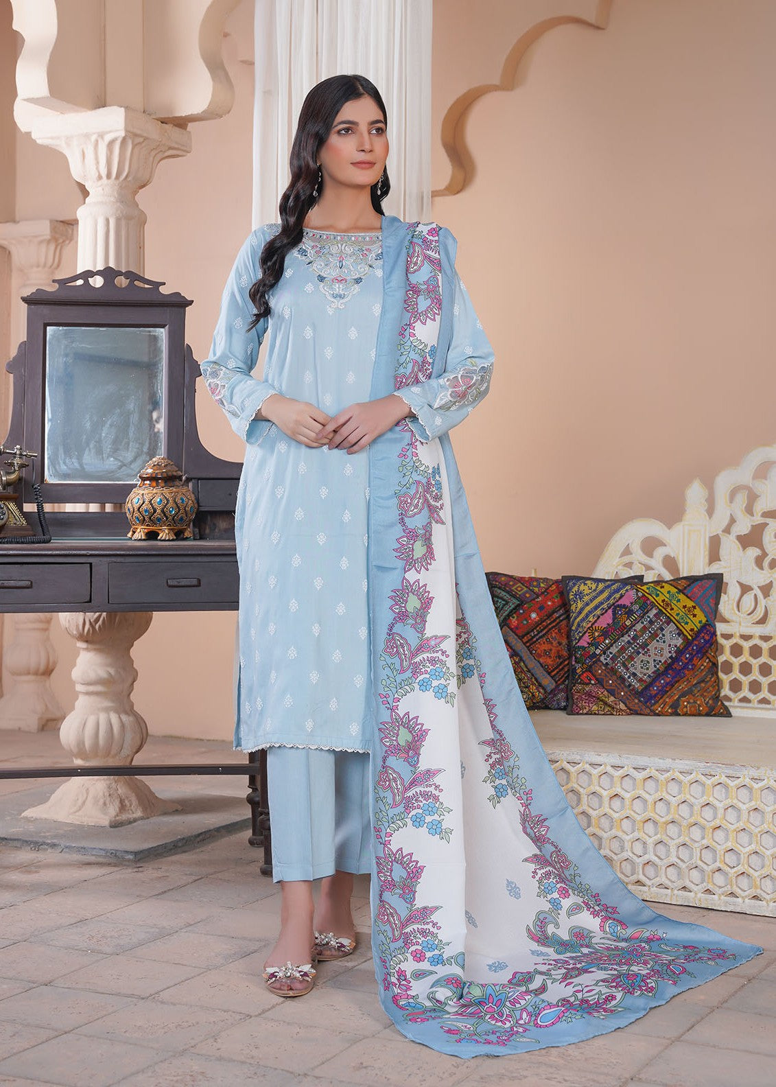 Madame Embroidered Linen Suit 7034 Women 3pcs