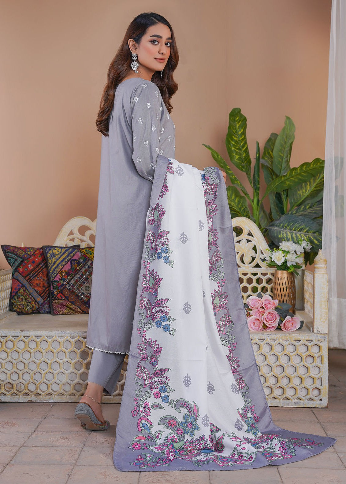 Madame Embroidered Linen Suit 7035 Women 3pcs