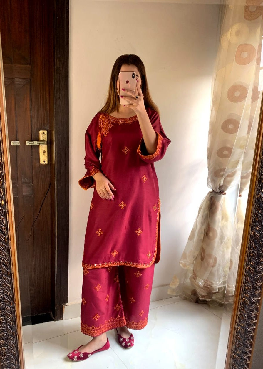 Gulposh Gul Rang (Stitched ) Mehroon Women 2pcs