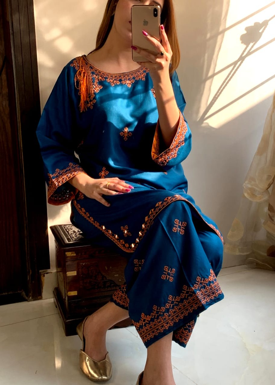 Gulposh Gul Rang (Stitched ) Teal Women 2pcs