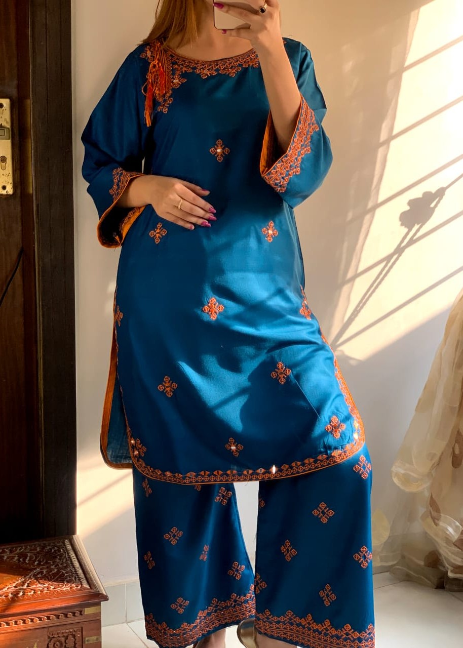 Gulposh Gul Rang (Stitched ) Teal Women 2pcs