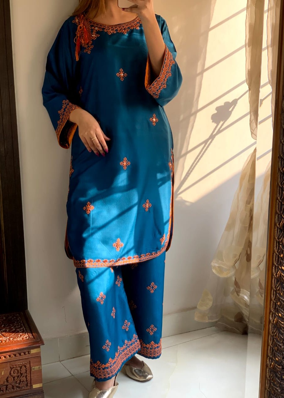 Gulposh Gul Rang (Stitched ) Teal Women 2pcs