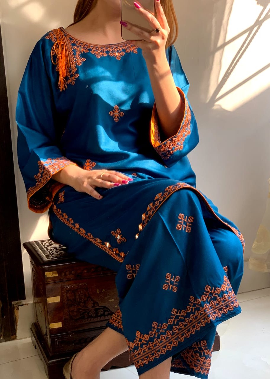 Gulposh Gul Rang (Stitched ) Teal Women 2pcs