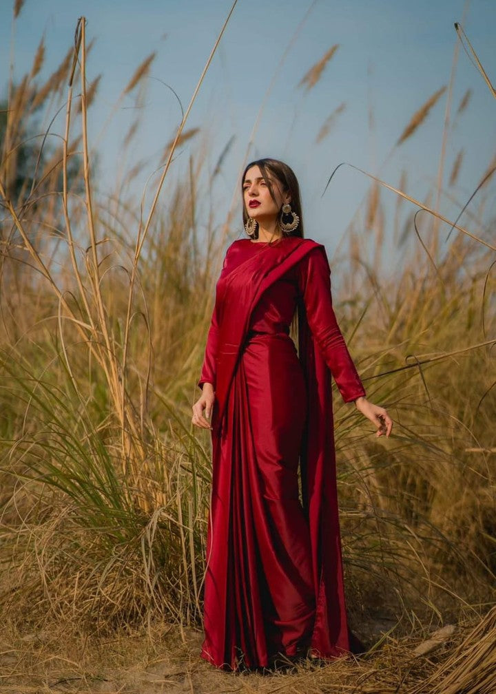 Anabiya dastoor anchal cherry red Women 2pcs
