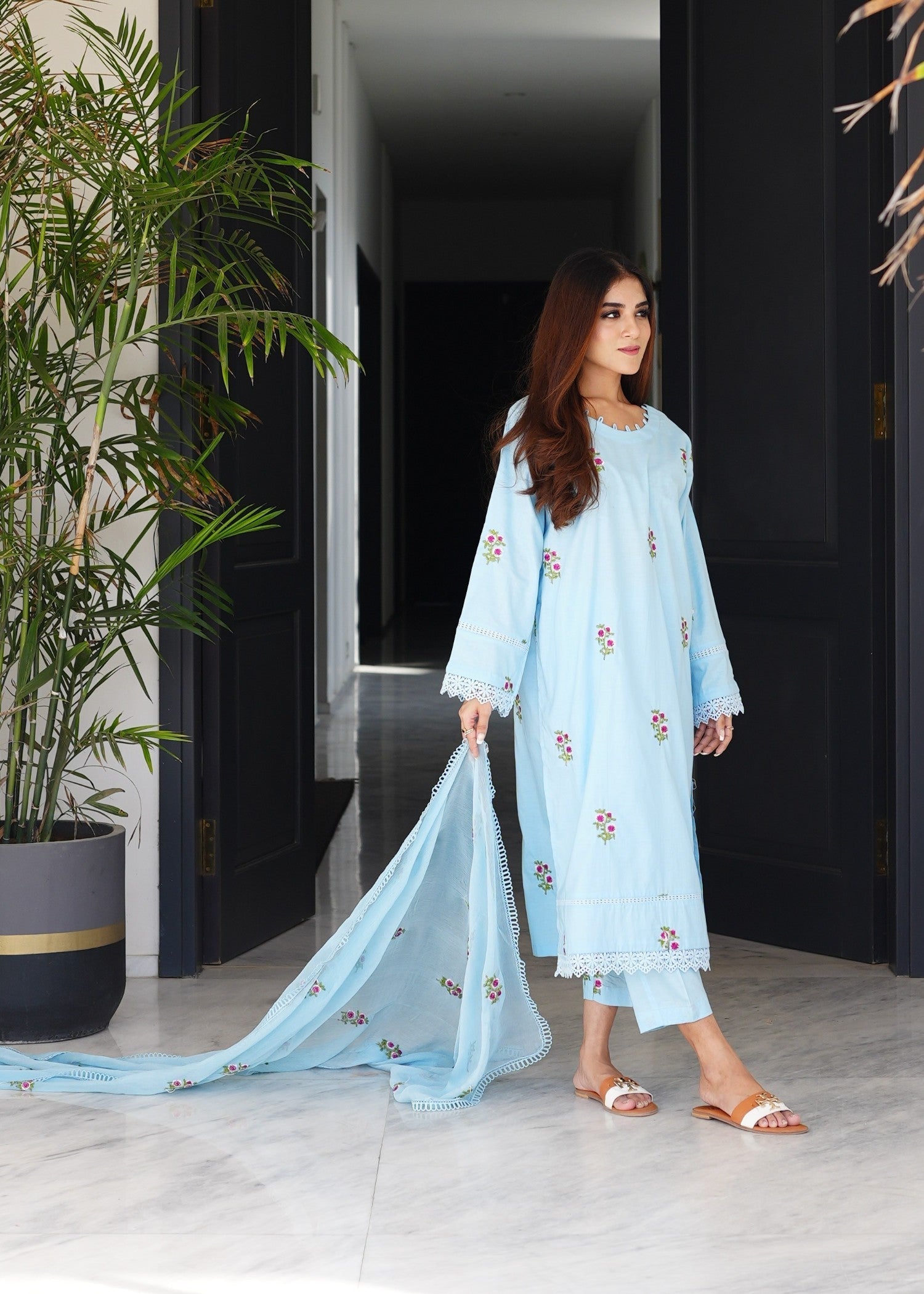 Present Clothing Embroidered Blue Women 3pcs