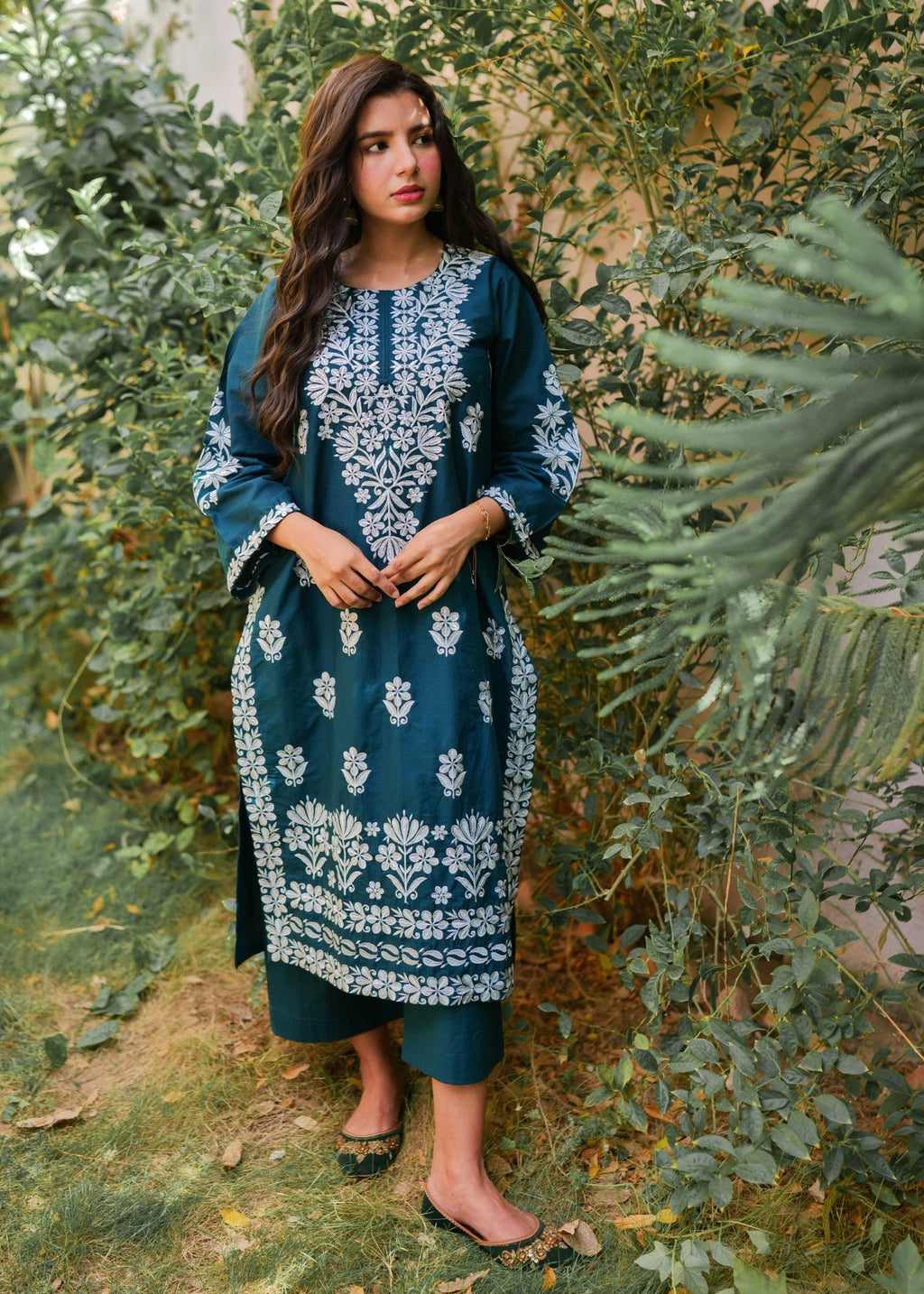 Present Clothing Embroidered Dress Teal Women 2pcs