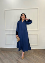 Manahils Blue long set with velvet Tunic Women 2pcs