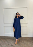 Manahils Blue long set with velvet Tunic Women 2pcs