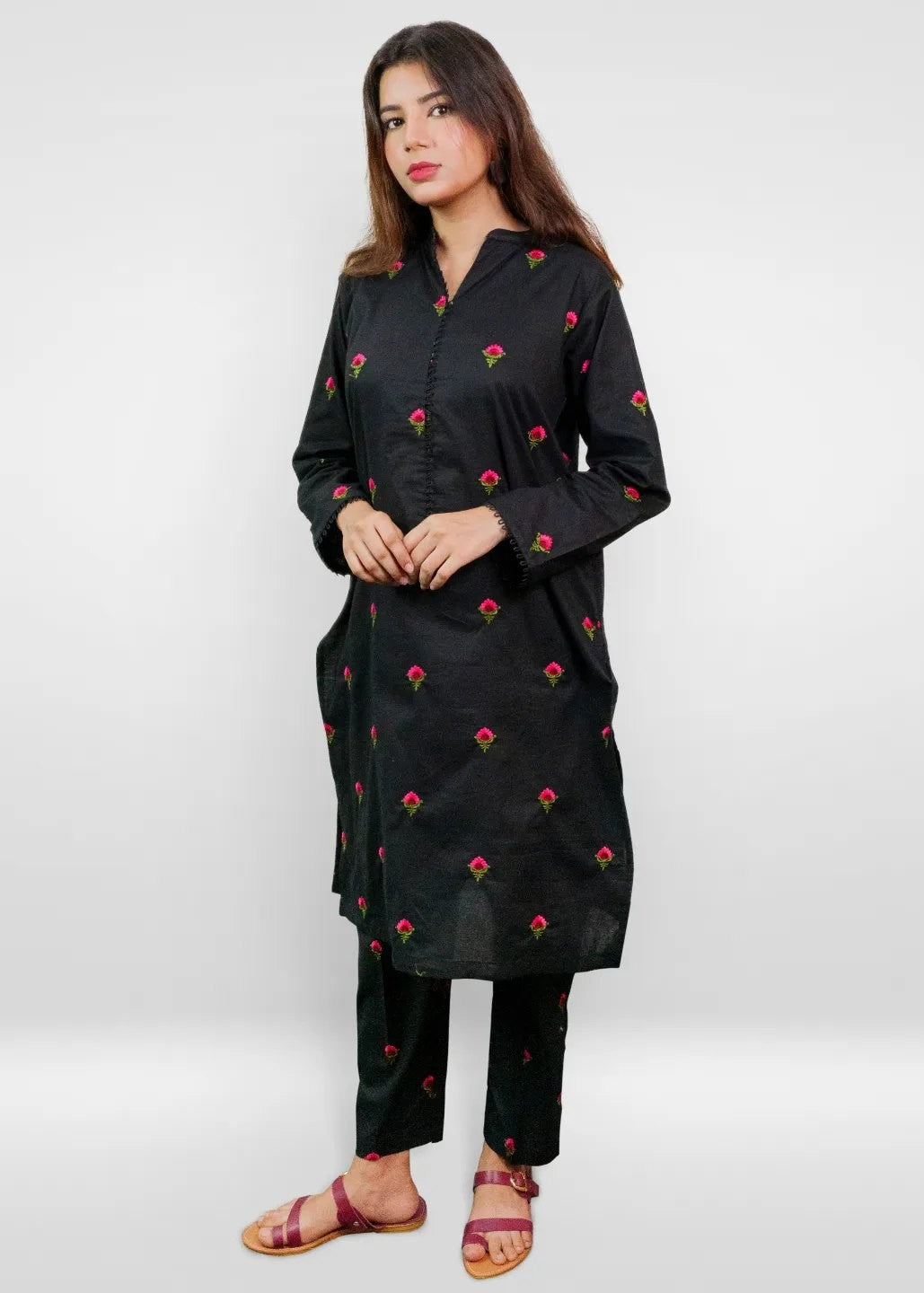 Present Clothing Embroidered Black Women 2pcs