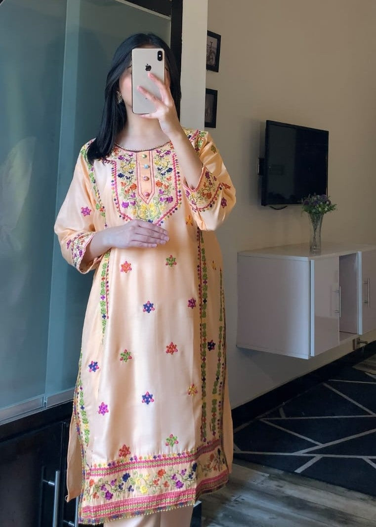 Tawakal Closet Embroidered Jasmeen Peach Color Women 2pcs