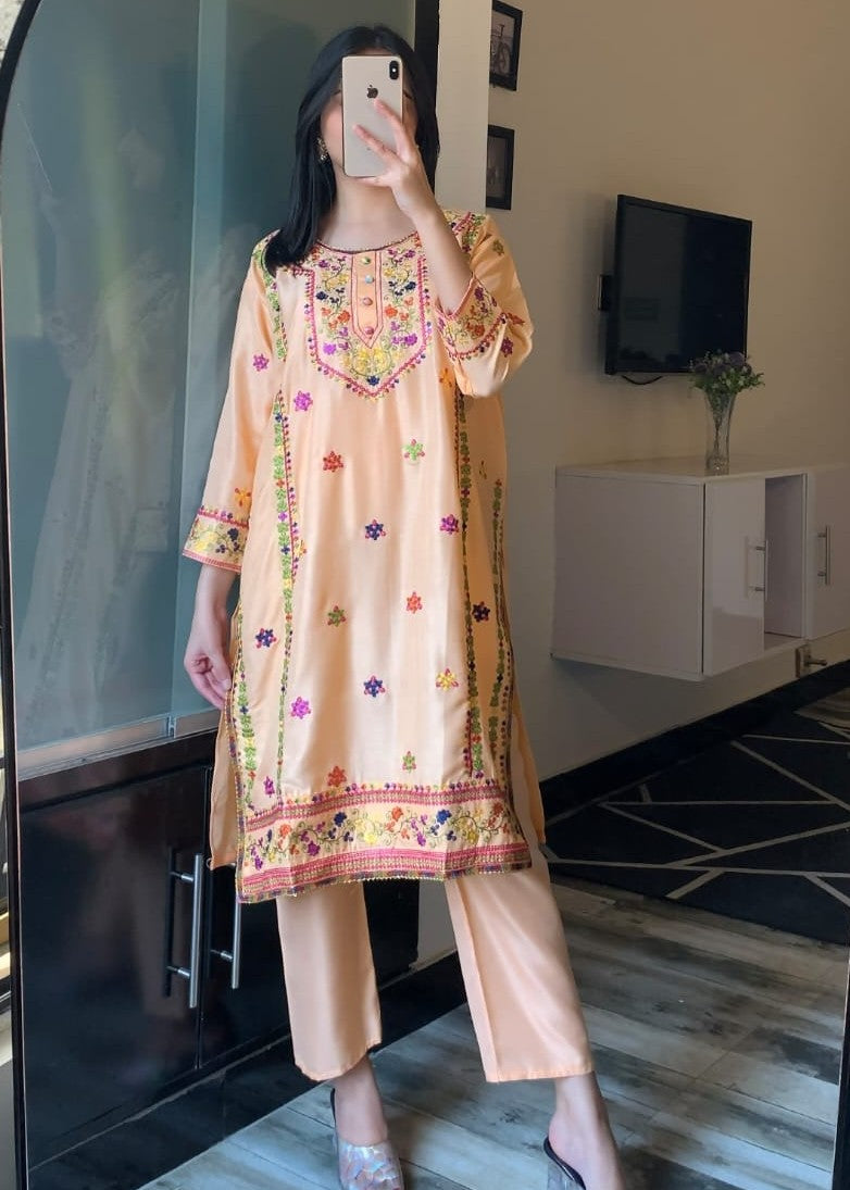 Tawakal Closet Embroidered Jasmeen Peach Color Women 2pcs