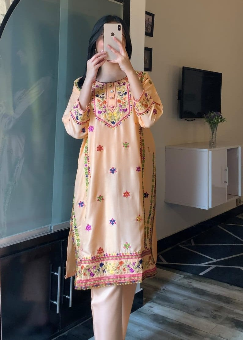 Tawakal Closet Embroidered Jasmeen Peach Color Women 2pcs