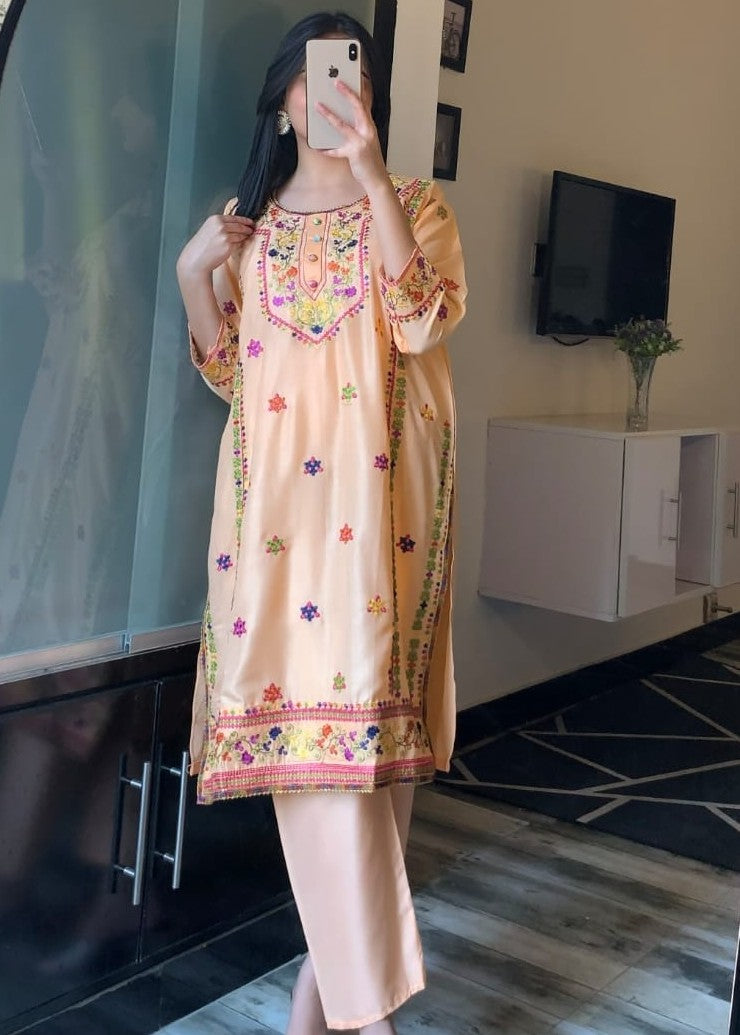 Tawakal Closet Embroidered Jasmeen Peach Color Women 2pcs