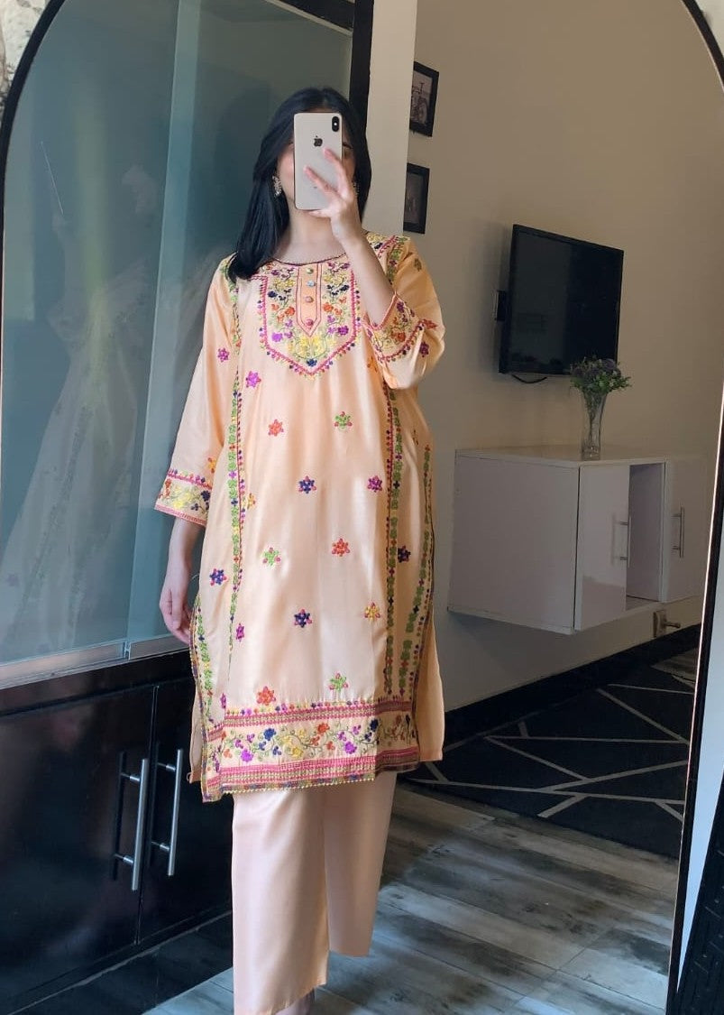 Tawakal Closet Embroidered Jasmeen Peach Color Women 2pcs