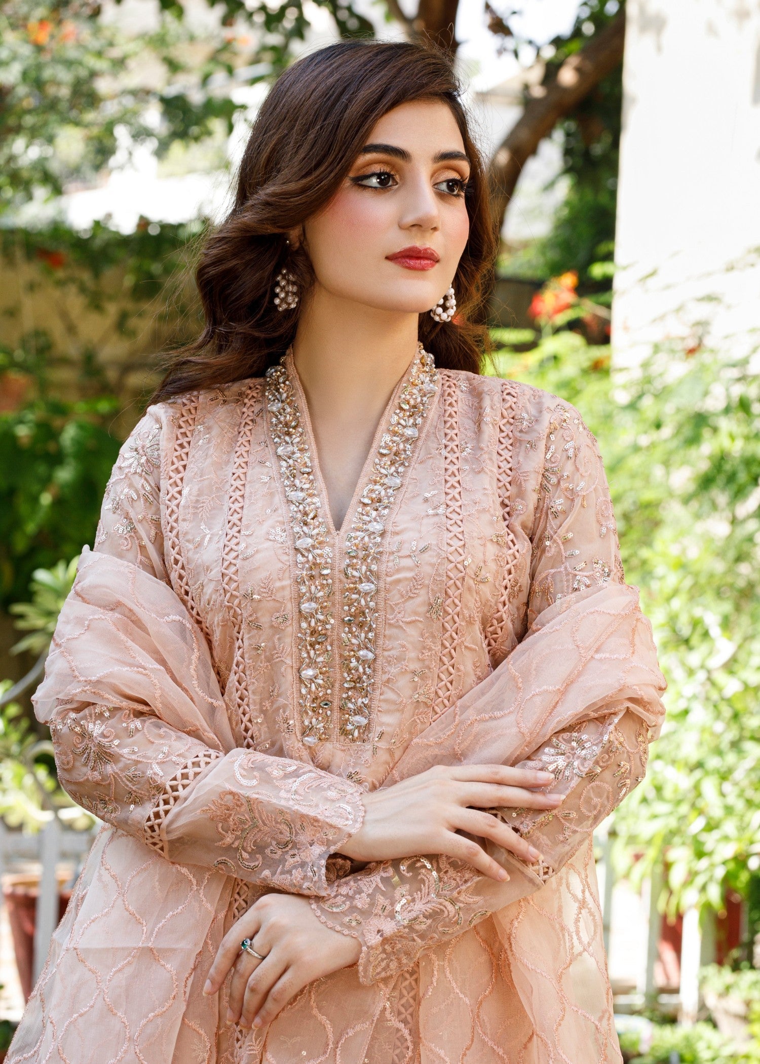 Mona Embroidery Pearl Symphony peach Women 3pcs