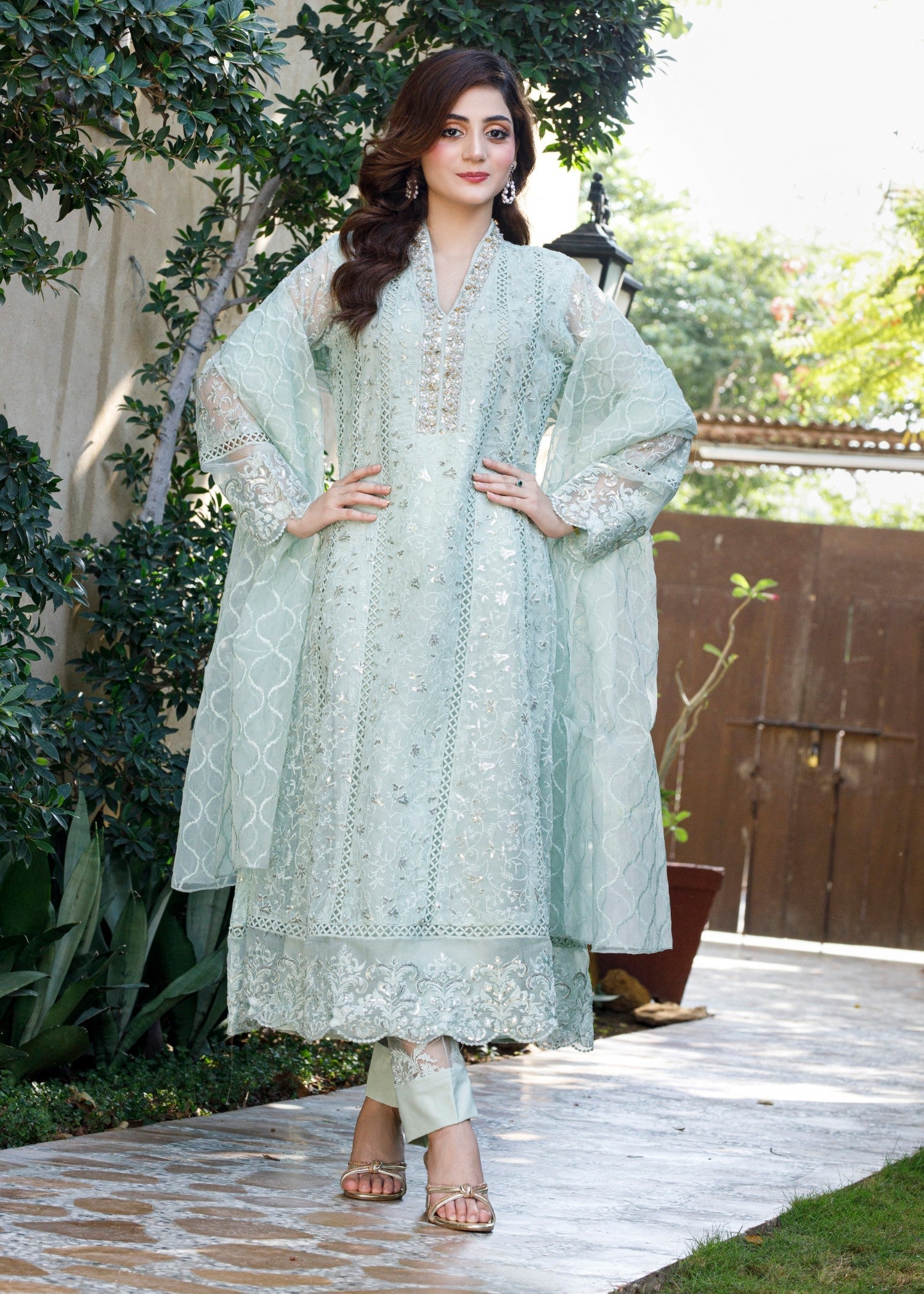 Mona Embroidery Pearl Symphony mint green Women 3pcs